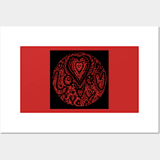 Valentine Circle of Hearts Black Surround Aussie Tangle - see Description Notes re Colours Posters and Art